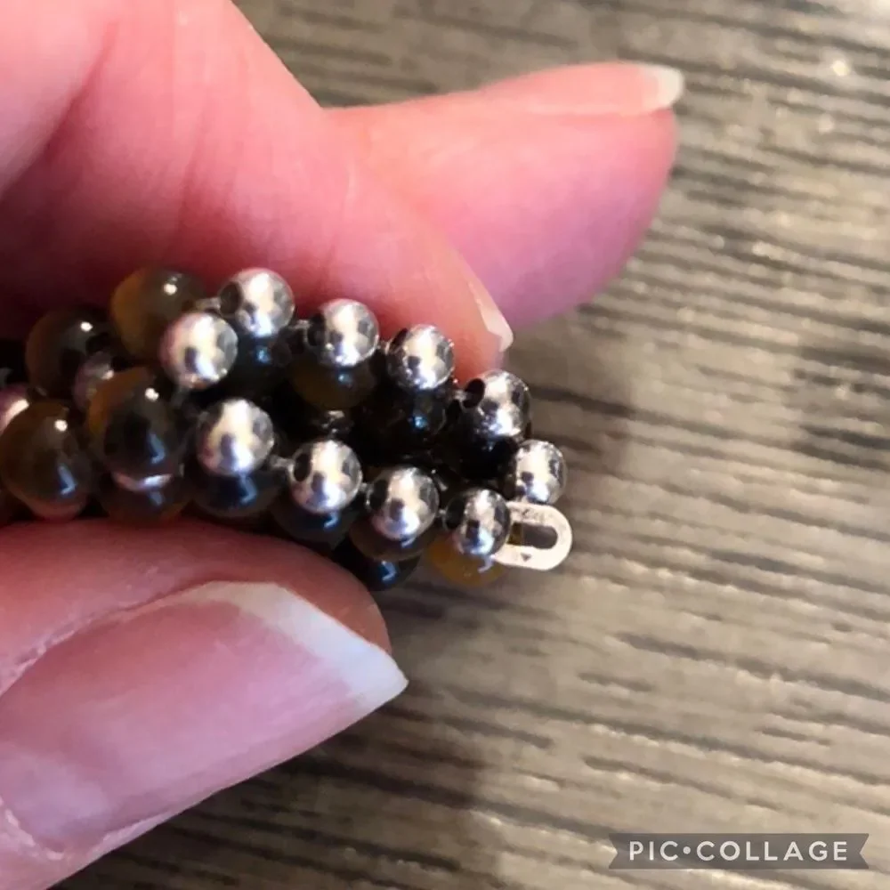 Waxed Brown Cord Necklace with Silver & Tigers Eye Beads, Sterling End Caps